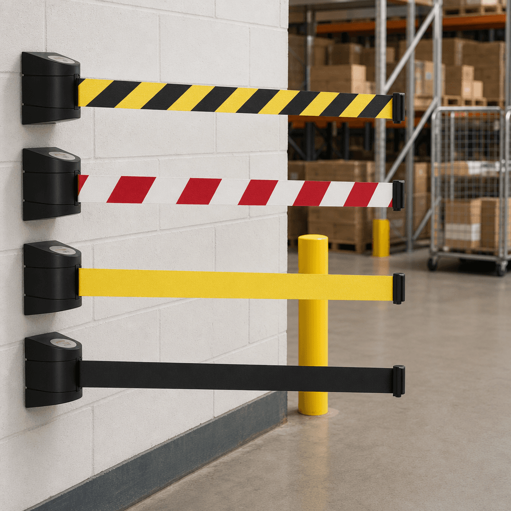 Wall Mounted Belt Barrier 10m – Tough ABS Housing, 6 Belt Colours, Warehouse & Loading Bay — image 2