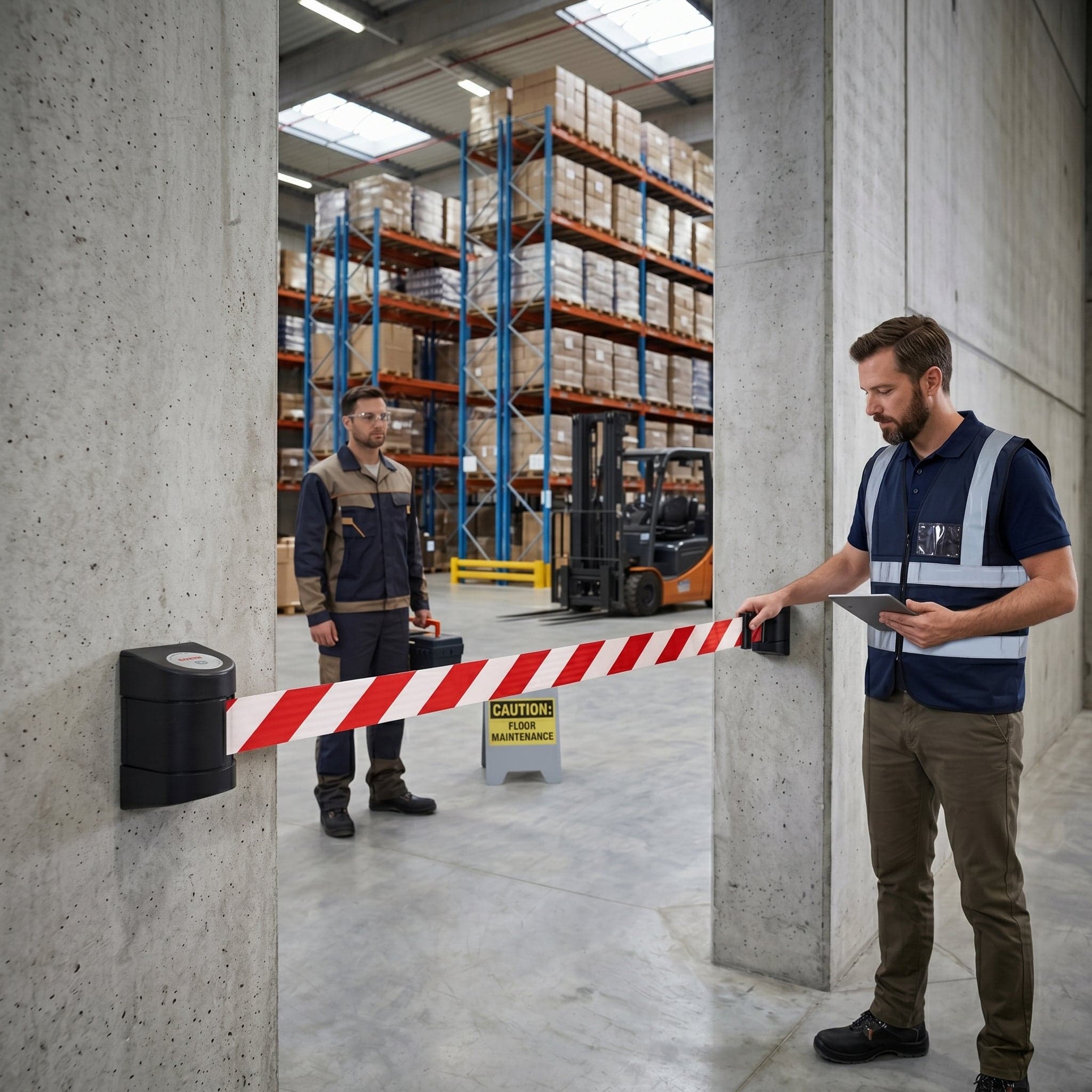 Wall Mounted Belt Barrier 10m – Tough ABS Housing, 6 Belt Colours, Warehouse & Loading Bay — image 4