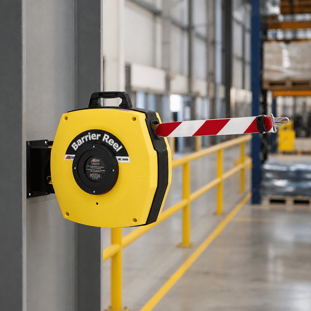 Heavy Duty Retractable Barrier Reel 15m / 25m – 50mm Woven Tape, 180° Swivel Bracket — image 2