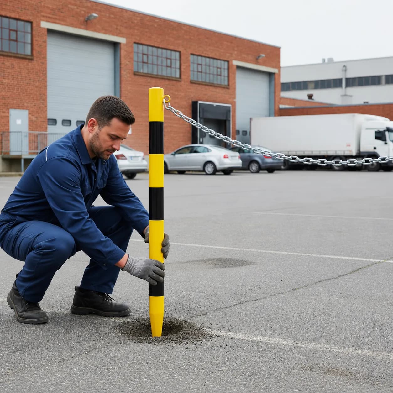 Premium Steel Chain Bollard with Ground Spike - Ø60 mm for Secure Perimeter Marking